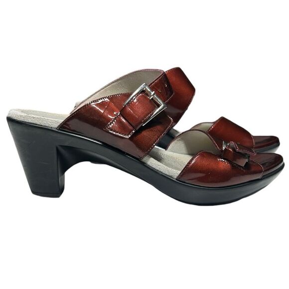 1803 Handcrafted in Portugal Red Metallic Heeled Sandals Slip on Open Toe Shoes - Picture 8 of 11